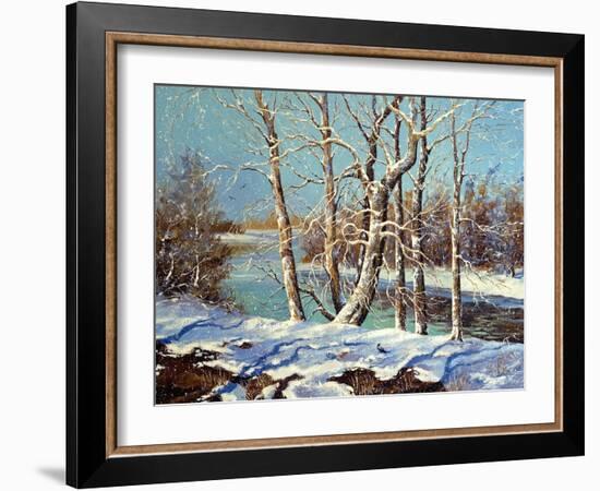 Winter Landscape On The Bank Of The River-balaikin2009-Framed Art Print