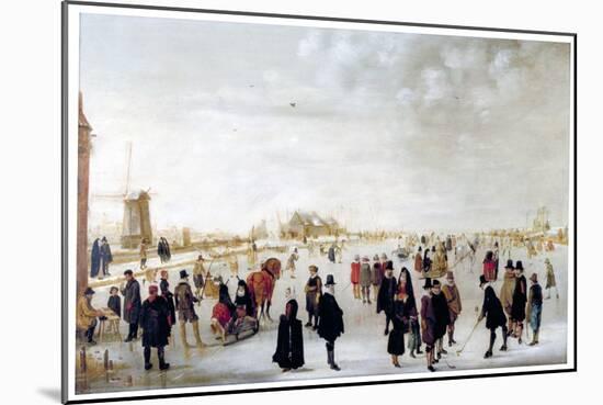 Winter Landscape on the River Ijsel Near Kampen, C1615-Hendrick Avercamp-Mounted Giclee Print