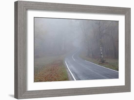 Winter Landscape Rural Scene with Woodland and Road-David Baker-Framed Photographic Print