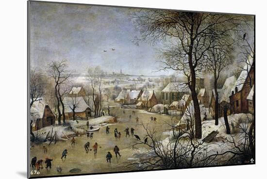 Winter Landscape with a Bird Trap, Ca 1601-Pieter Brueghel the Younger-Mounted Giclee Print