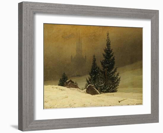 Winter Landscape with a Church-Caspar David Friedrich-Framed Giclee Print