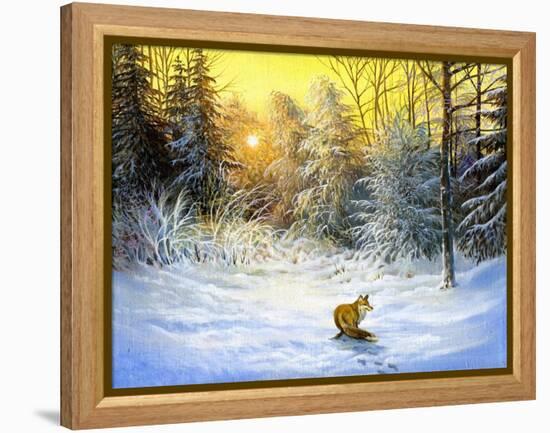 Winter Landscape With A Fox On A Decline-balaikin2009-Framed Stretched Canvas