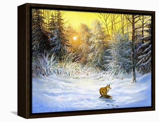 Winter Landscape With A Fox On A Decline-balaikin2009-Framed Stretched Canvas