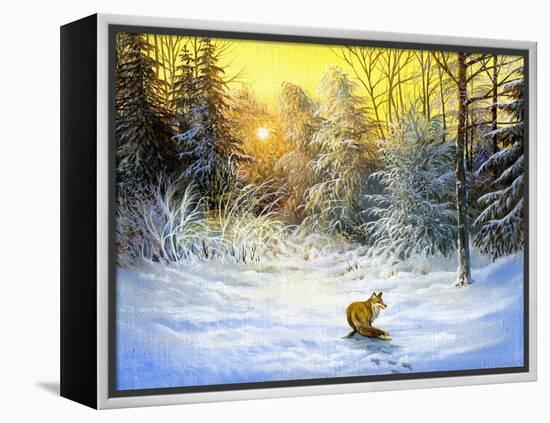 Winter Landscape With A Fox On A Decline-balaikin2009-Framed Stretched Canvas