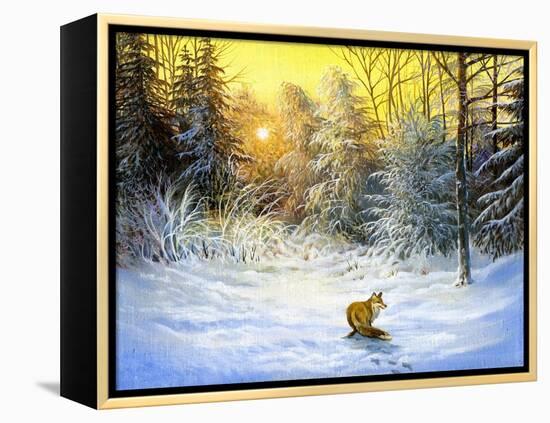 Winter Landscape With A Fox On A Decline-balaikin2009-Framed Stretched Canvas