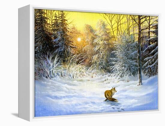 Winter Landscape With A Fox On A Decline-balaikin2009-Framed Stretched Canvas