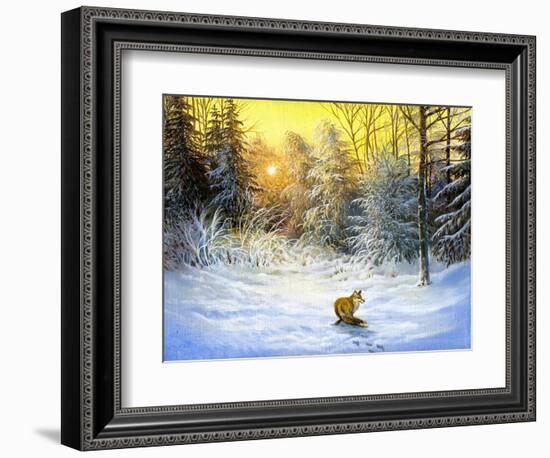 Winter Landscape With A Fox On A Decline-balaikin2009-Framed Premium Giclee Print