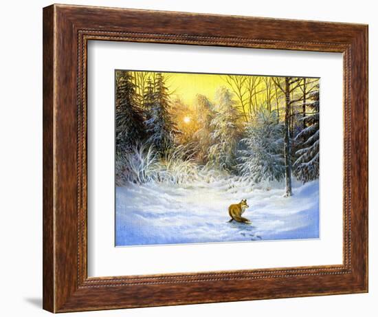 Winter Landscape With A Fox On A Decline-balaikin2009-Framed Art Print