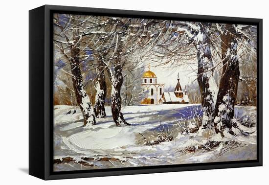 Winter Landscape with Church in Wood-balaikin2009-Framed Stretched Canvas