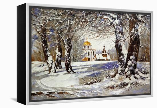 Winter Landscape with Church in Wood-balaikin2009-Framed Stretched Canvas