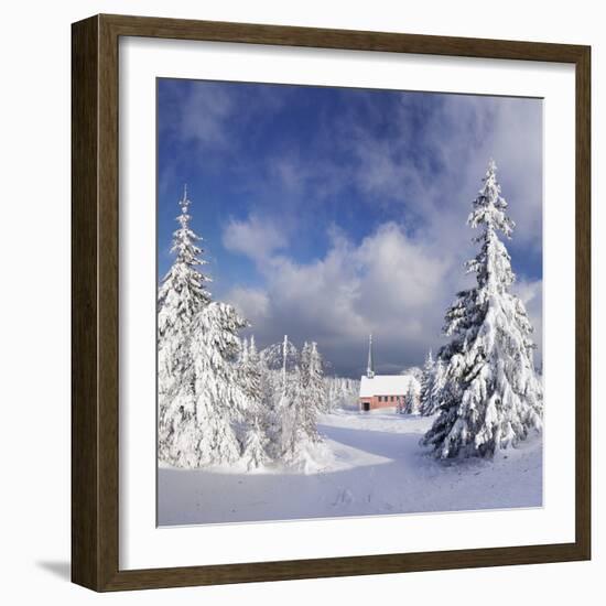 Winter Landscape with Church, Kandel Mountain, Black Forest, Baden-Wurttemberg, Germany, Europe-Markus Lange-Framed Photographic Print