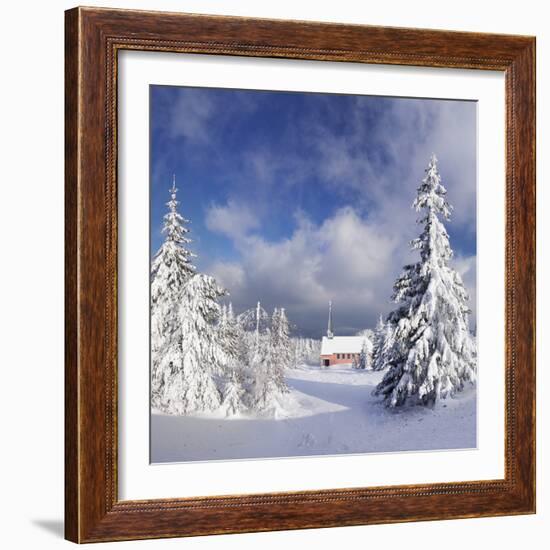 Winter Landscape with Church, Kandel Mountain, Black Forest, Baden-Wurttemberg, Germany, Europe-Markus Lange-Framed Photographic Print