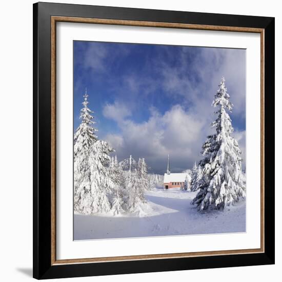 Winter Landscape with Church, Kandel Mountain, Black Forest, Baden-Wurttemberg, Germany, Europe-Markus Lange-Framed Photographic Print