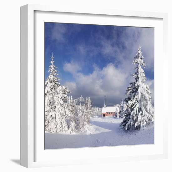 Winter Landscape with Church, Kandel Mountain, Black Forest, Baden-Wurttemberg, Germany, Europe-Markus Lange-Framed Photographic Print