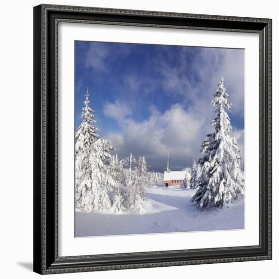 Winter Landscape with Church, Kandel Mountain, Black Forest, Baden-Wurttemberg, Germany, Europe-Markus Lange-Framed Photographic Print