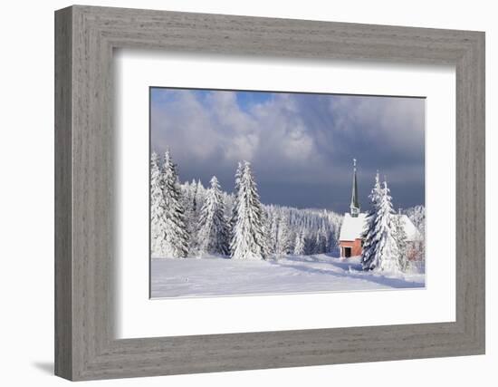 Winter Landscape with Church, Kandel Mountain, Black Forest, Baden-Wurttemberg, Germany, Europe-Markus Lange-Framed Photographic Print