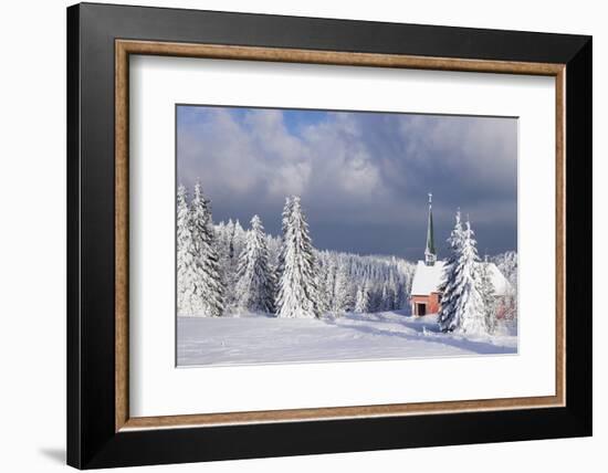 Winter Landscape with Church, Kandel Mountain, Black Forest, Baden-Wurttemberg, Germany, Europe-Markus Lange-Framed Photographic Print