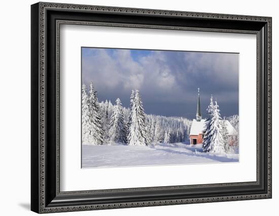 Winter Landscape with Church, Kandel Mountain, Black Forest, Baden-Wurttemberg, Germany, Europe-Markus Lange-Framed Photographic Print