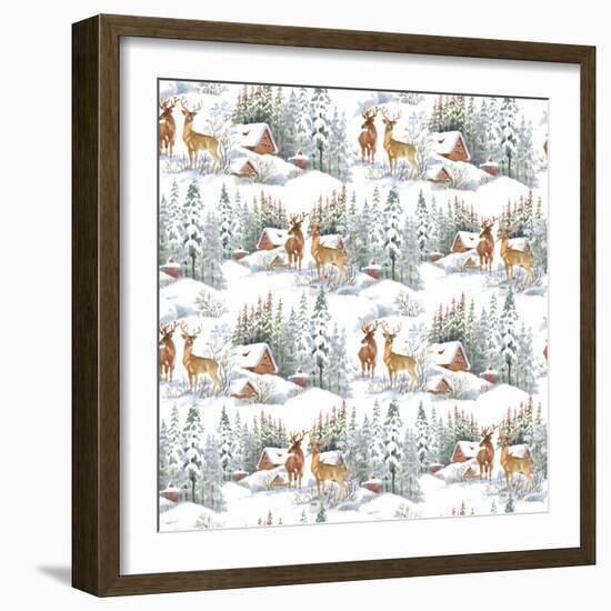 Winter Landscape with Deers-KostanPROFF-Framed Art Print