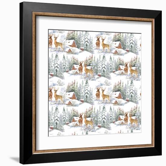 Winter Landscape with Deers-KostanPROFF-Framed Art Print