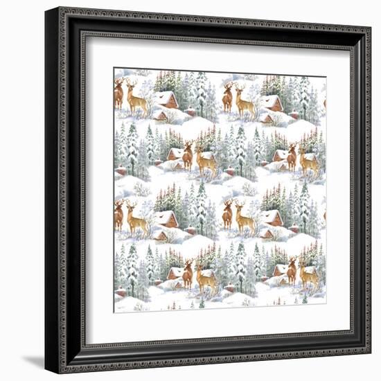 Winter Landscape with Deers-KostanPROFF-Framed Art Print