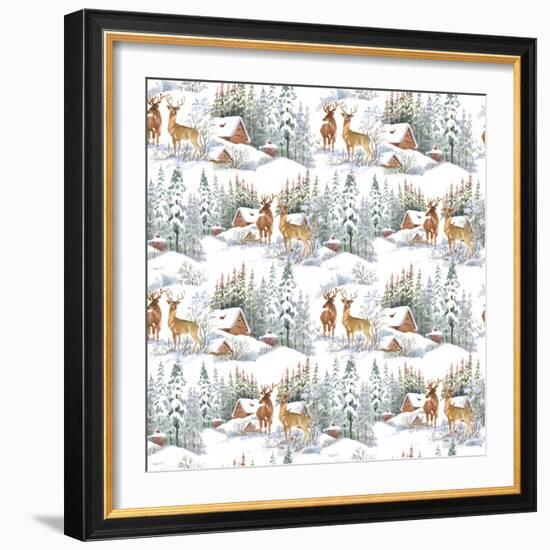 Winter Landscape with Deers-KostanPROFF-Framed Premium Giclee Print