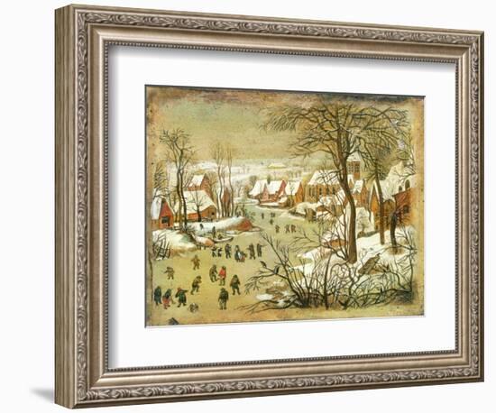 Winter Landscape with Figures on a Frozen River-Pieter Bruegel the Elder-Framed Giclee Print