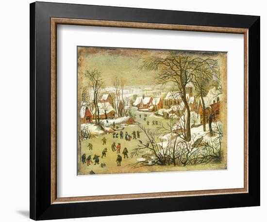 Winter Landscape with Figures on a Frozen River-Pieter Bruegel the Elder-Framed Giclee Print