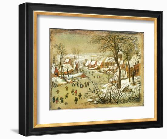 Winter Landscape with Figures on a Frozen River-Pieter Bruegel the Elder-Framed Giclee Print