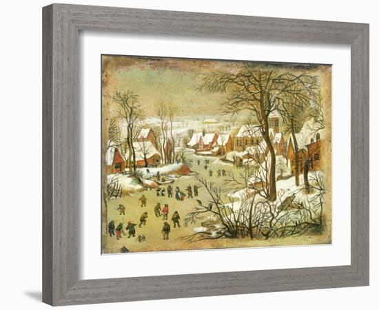 Winter Landscape with Figures on a Frozen River-Pieter Bruegel the Elder-Framed Giclee Print