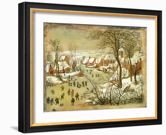 Winter Landscape with Figures on a Frozen River-Pieter Bruegel the Elder-Framed Giclee Print