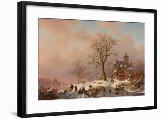 Winter Landscape with Figures Playing on the Ice, 1868-Frederick Marianus Kruseman-Framed Giclee Print