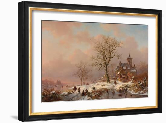 Winter Landscape with Figures Playing on the Ice, 1868-Frederick Marianus Kruseman-Framed Giclee Print