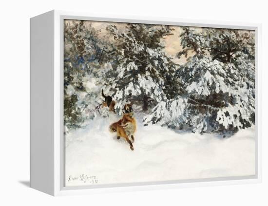 Winter Landscape with Fox and Hounds-Bruno Liljefors-Framed Premier Image Canvas