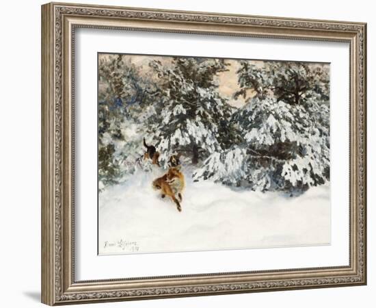 Winter Landscape with Fox and Hounds-Bruno Liljefors-Framed Giclee Print