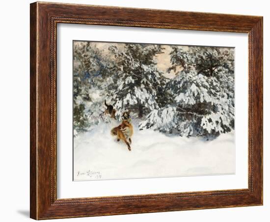 Winter Landscape with Fox and Hounds-Bruno Liljefors-Framed Giclee Print