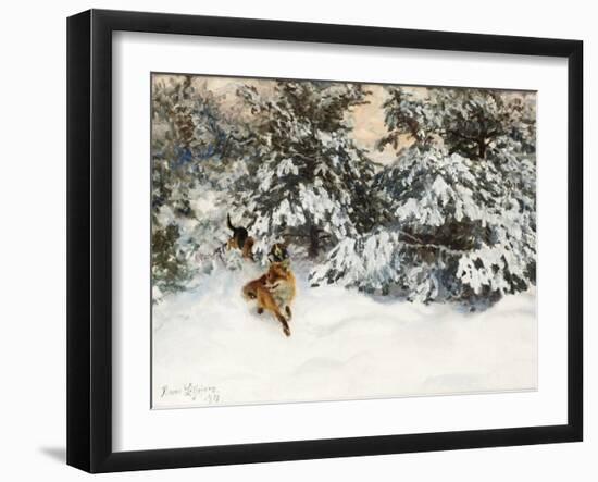 Winter Landscape with Fox and Hounds-Bruno Liljefors-Framed Giclee Print