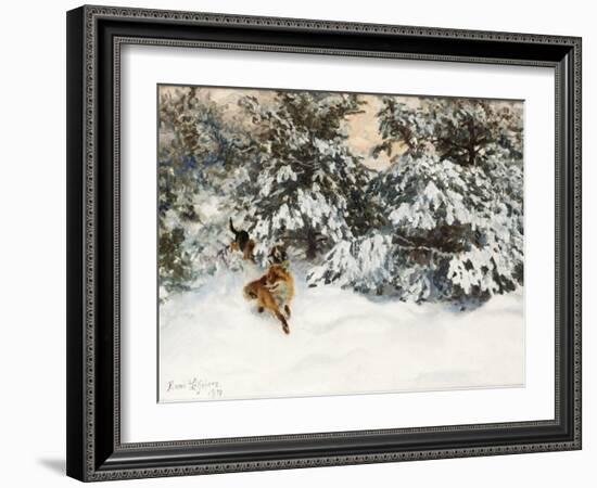 Winter Landscape with Fox and Hounds-Bruno Liljefors-Framed Giclee Print