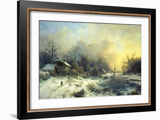 Winter Landscape with Frozen Pond, about 1850-August Piepenhagen-Framed Giclee Print