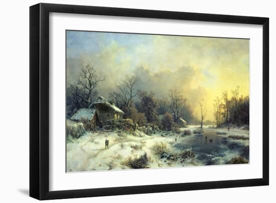 Winter Landscape with Frozen Pond, about 1850-August Piepenhagen-Framed Giclee Print