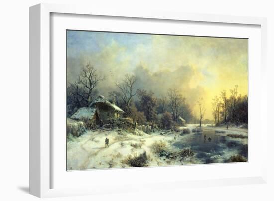 Winter Landscape with Frozen Pond, about 1850-August Piepenhagen-Framed Giclee Print