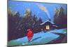 Winter Landscape with Santa Claus and Wooden House at Christmas Night,Illustration Painting-Tithi Luadthong-Mounted Art Print