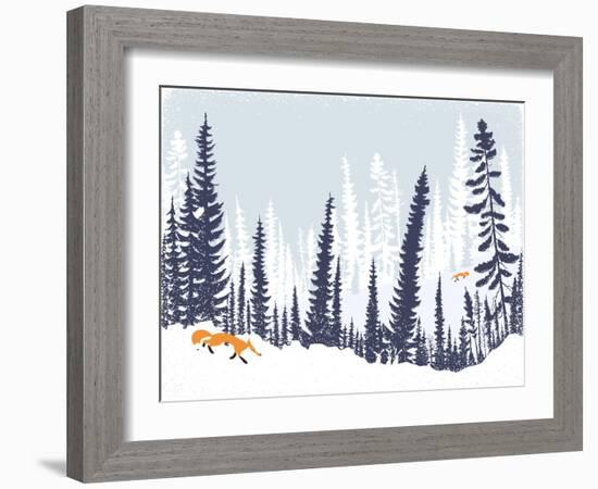 Winter Landscape with Silhouettes of Trees and Firs-Milovelen-Framed Art Print