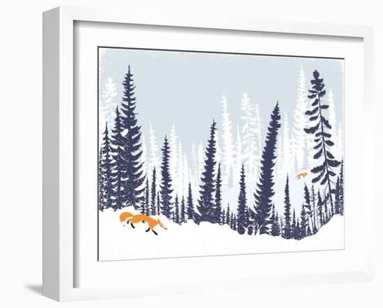 Winter Landscape with Silhouettes of Trees and Firs-Milovelen-Framed Art Print