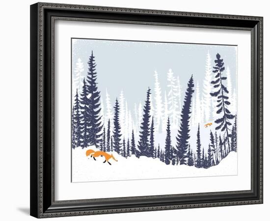 Winter Landscape with Silhouettes of Trees and Firs-Milovelen-Framed Art Print