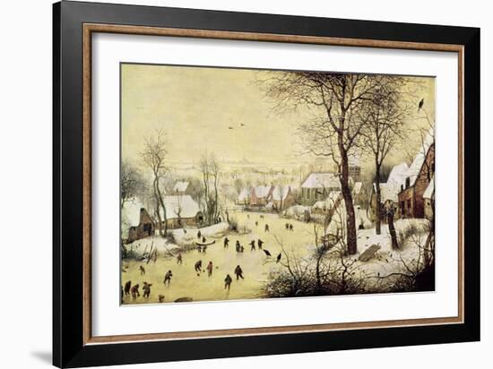 Winter Landscape with Skaters and a Bird Trap, 1565-Pieter Bruegel the Elder-Framed Giclee Print