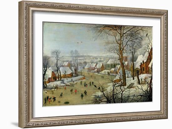 Winter Landscape with Skaters and a Bird Trap-Pieter Brueghel the Younger-Framed Giclee Print