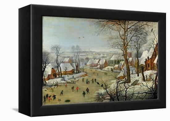 Winter Landscape with Skaters and a Bird Trap-Pieter Brueghel the Younger-Framed Premier Image Canvas