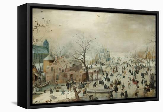 Winter Landscape with Skaters. C.1608-Hendrik Avercamp-Framed Premier Image Canvas