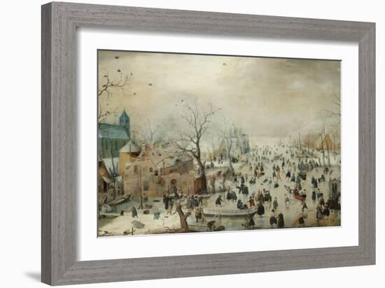 Winter Landscape with Skaters. C.1608-Hendrik Avercamp-Framed Giclee Print